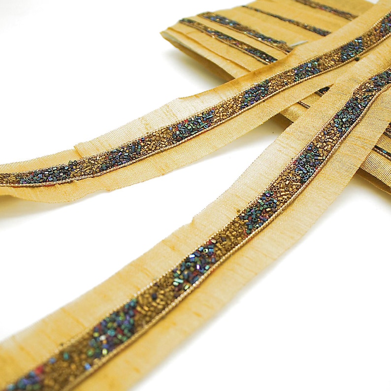 BRONZE BLUE BUGLE BEADED TRIM - sarahi.NYC