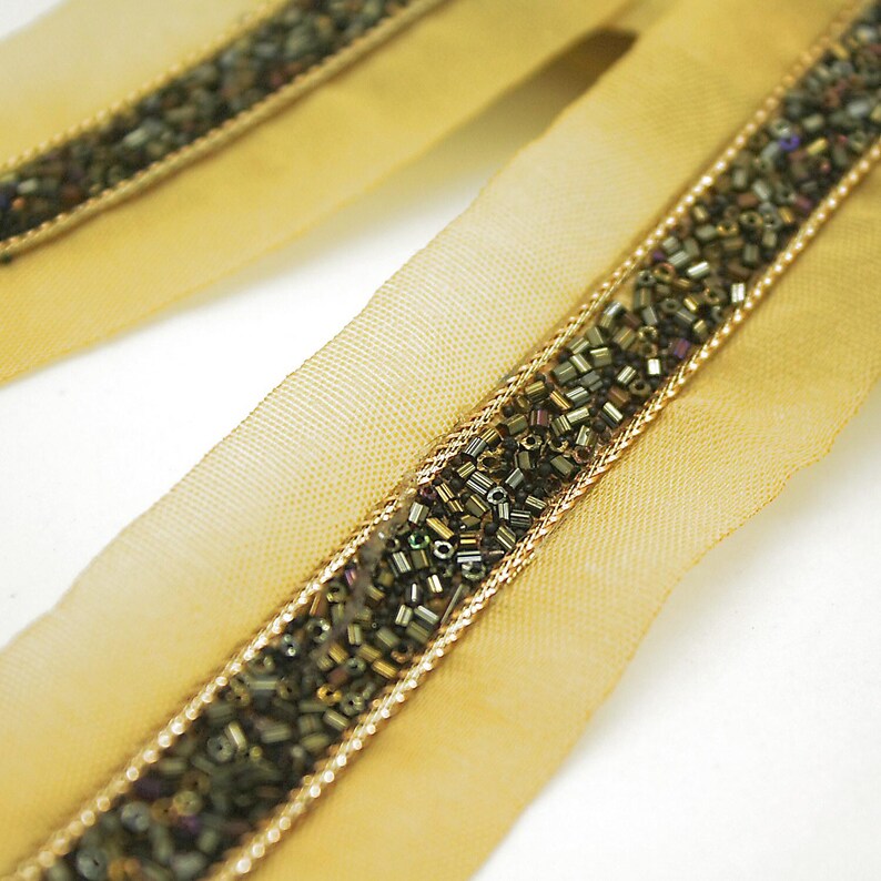 CHARCOAL GRAY IRIDESCENT BEADED TRIM - sarahi.NYC