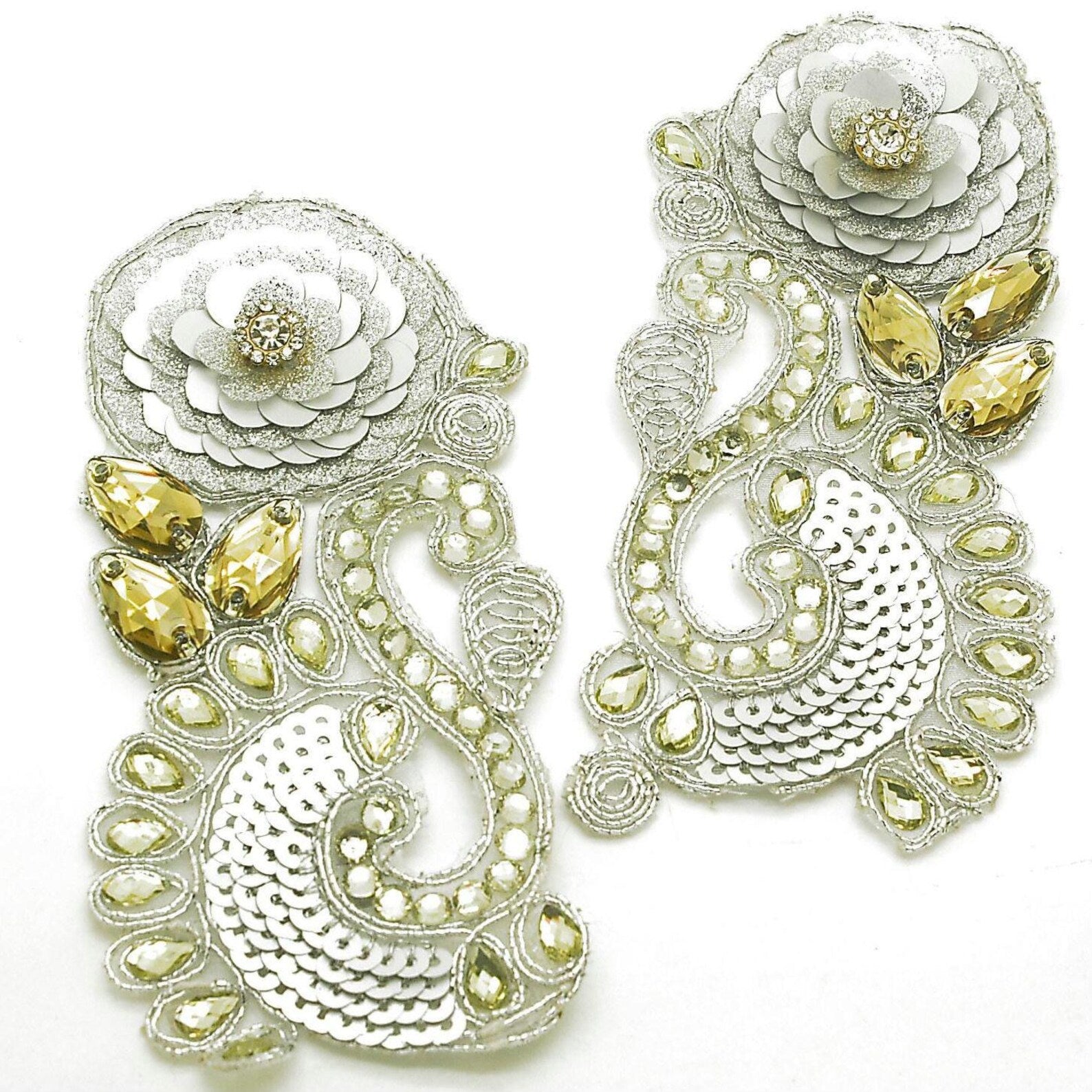 SILVER BEADED NET APPLIQUE PAIR - sarahi.NYC