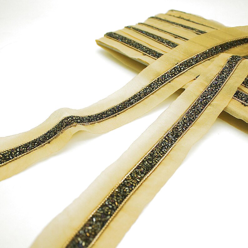 CHARCOAL GRAY IRIDESCENT BEADED TRIM - sarahi.NYC