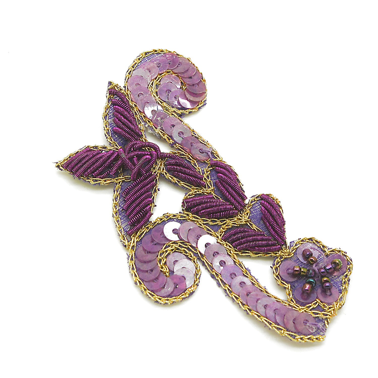 PURPLE GOLD SEQUIN BEADED APPLIQUE - sarahi.NYC