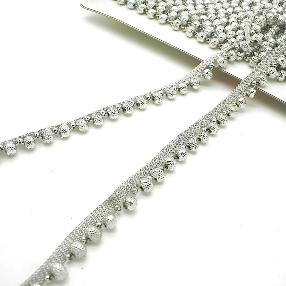 Silver Large Ball Beaded Edging Trim - Sarahi.nyc Fabric Trims
