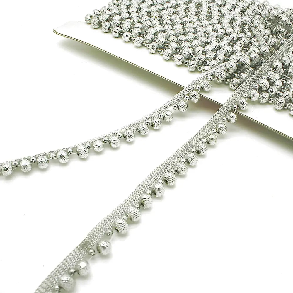 Silver Large Ball Beaded Edging Trim - Sarahi.nyc Fabric Trims