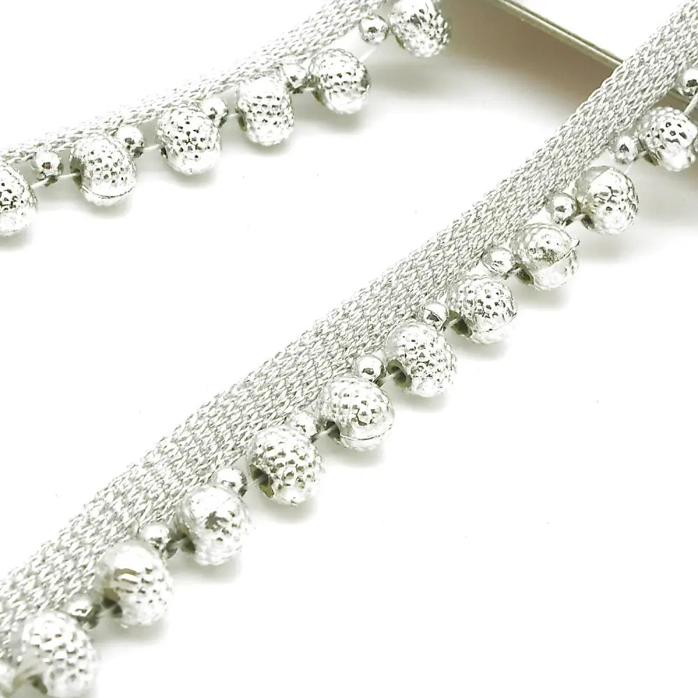 Silver Large Ball Beaded Edging Trim - Sarahi.nyc Fabric Trims