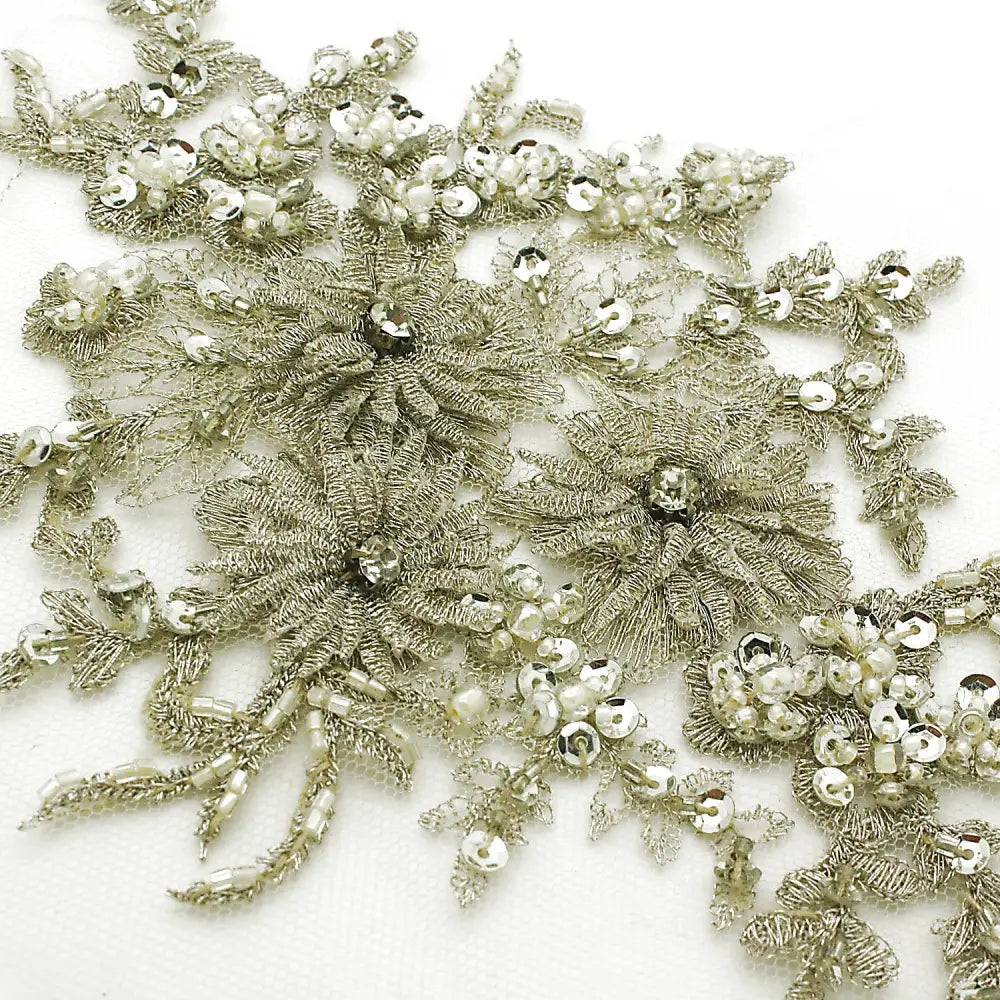 Silver Net Beaded Applique - Sarahi.nyc Appliques & Motifs
