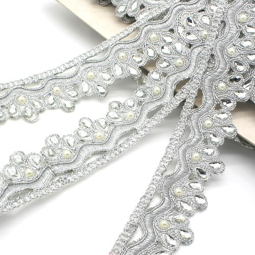 SILVER RHINESTONE FABRIC TRIM - sarahi.NYC