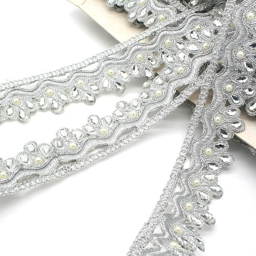 SILVER RHINESTONE FABRIC TRIM - sarahi.NYC