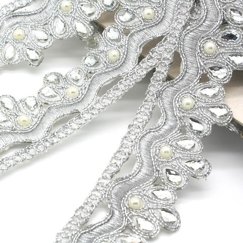 SILVER RHINESTONE FABRIC TRIM - sarahi.NYC