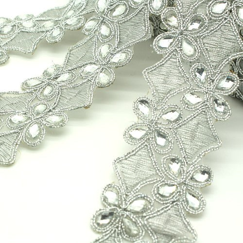 Silver rhinestone fabric trim - sarahi.NYC
