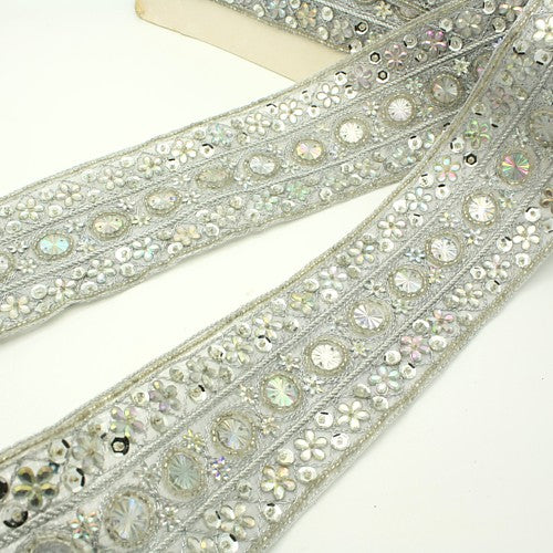 WHITE SILVER BEADED AND  SEQUIN TRIM - sarahi.NYC