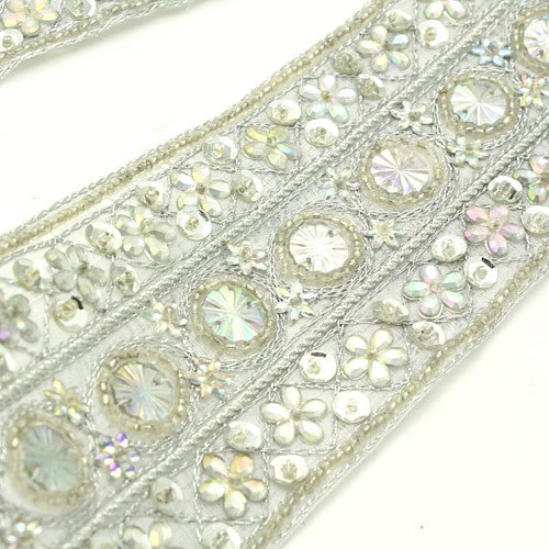 WHITE SILVER BEADED AND  SEQUIN TRIM - sarahi.NYC