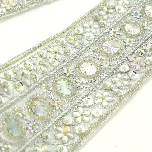 WHITE SILVER BEADED AND  SEQUIN TRIM - sarahi.NYC