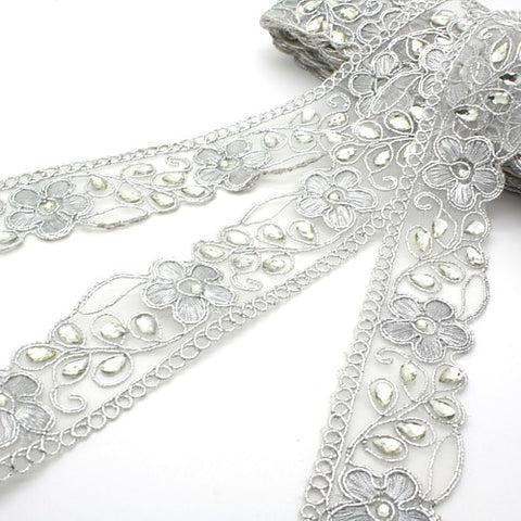 SILVER RHINESTONE FABRIC TRIM - sarahi.NYC