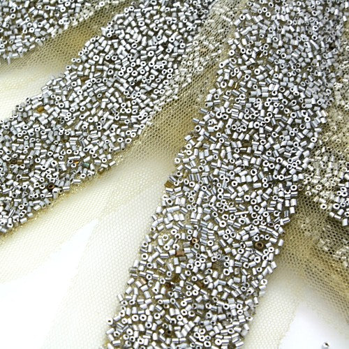 SILVER BUGLE NET BEADED TRIM - sarahi.NYC