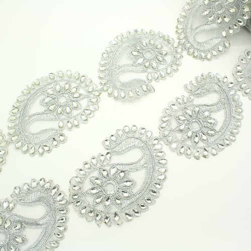 SILVER PAISLEY EXTRA WIDE RHINESTONE TRIM - sarahi.NYC
