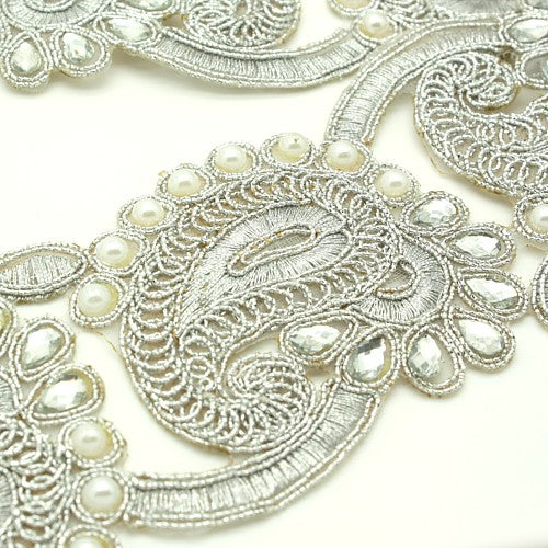 SILVER PEARL RHINESTONE FABRIC TRIM - sarahi.NYC