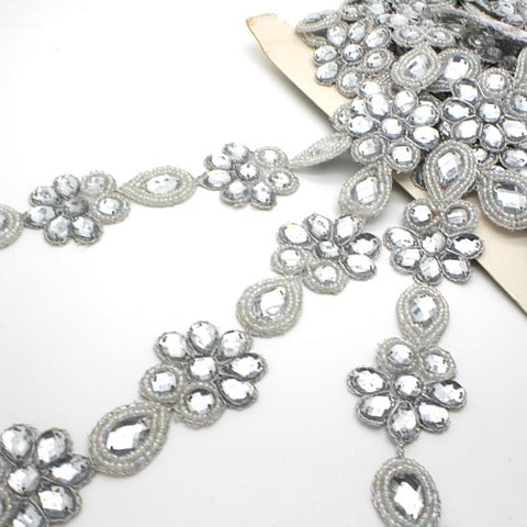 SILVER BEADED  RHINESTONE TRIM - sarahi.NYC