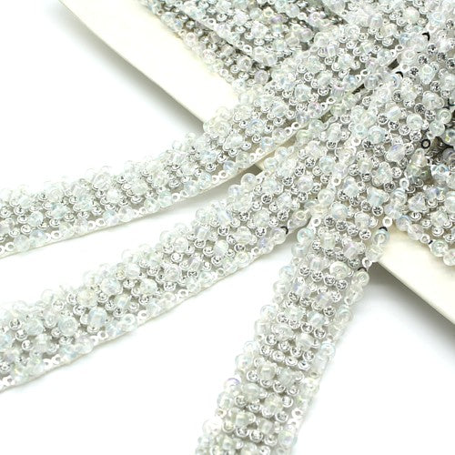 WHITE BEADED CRYSTAL DIAMONTE TRIM - sarahi.NYC