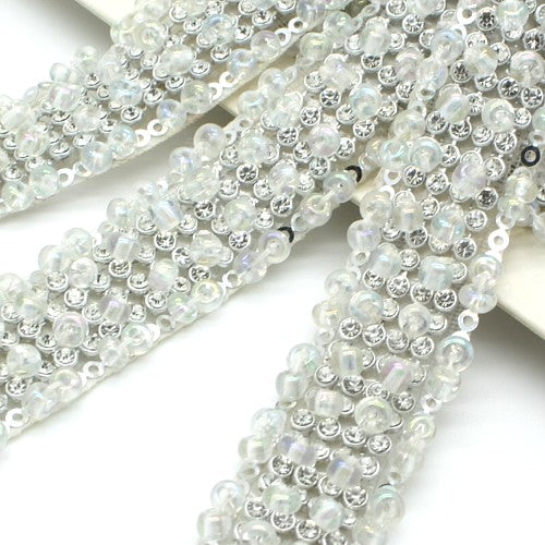 WHITE BEADED CRYSTAL DIAMONTE TRIM - sarahi.NYC