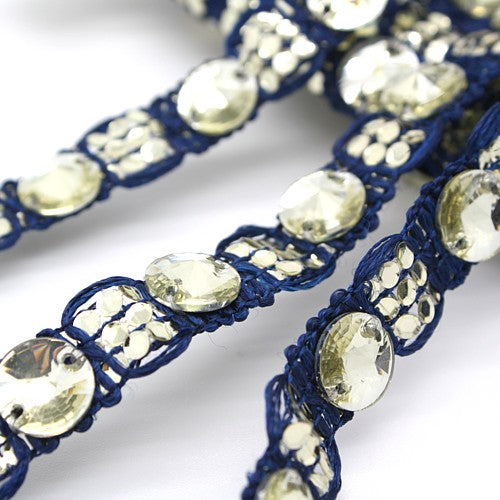 BLUE WHITE RHINESTONE TRIM - sarahi.NYC