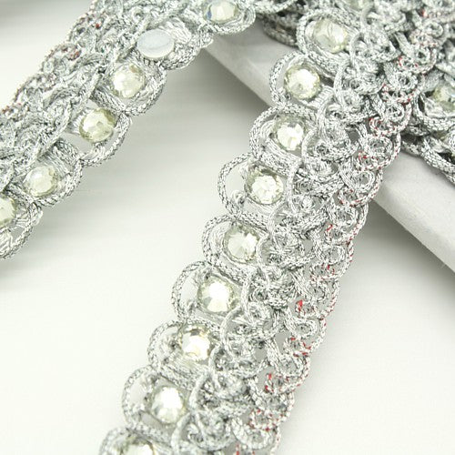 SILVER LACE RHINESTONE TRIM 