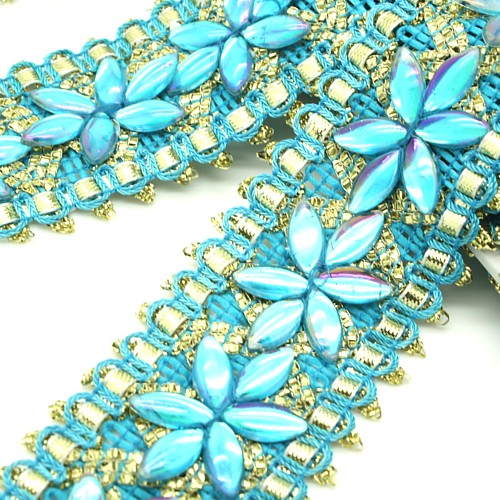 TURQUOISE GOLD RHINESTONE TRIM - sarahi.NYC