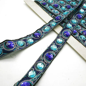 Turquoise Blue Hotfix Rhinestone Ribbon Style Trim - Sarahi.nyc Trims