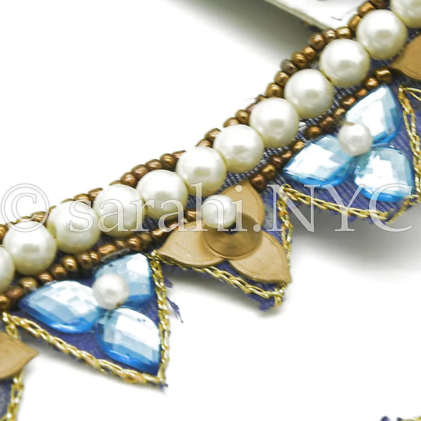 TURQUOISE PEARL ZIG-ZAG RHINESTONE TRIM - sarahi.NYC - Sarahi.NYC