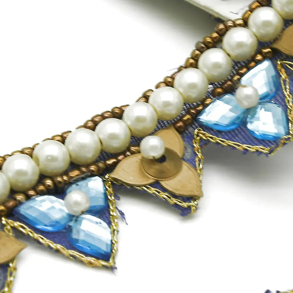 Turquoise Pearl Zig-Zag Rhinestone Trim - Sarahi.nyc Trims