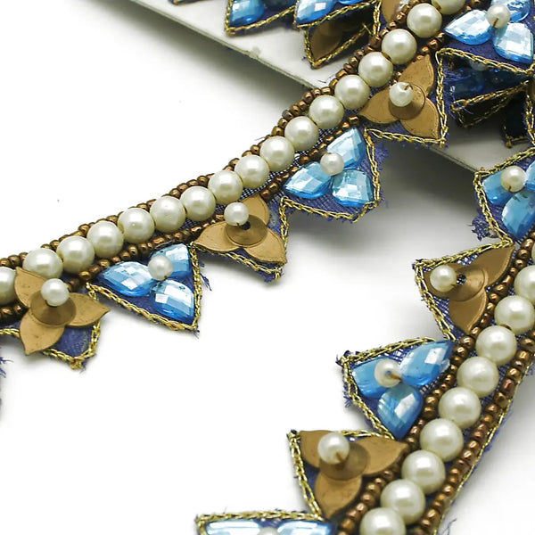 Turquoise Pearl Zig-Zag Rhinestone Trim - Sarahi.nyc Trims