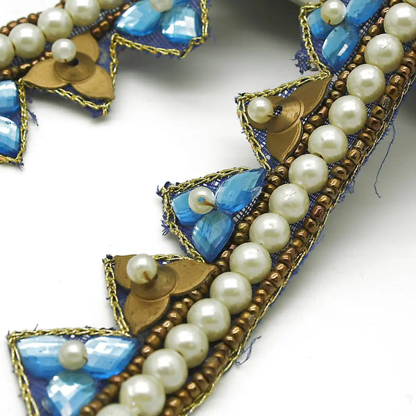 Turquoise Pearl Zig-Zag Rhinestone Trim - Sarahi.nyc Trims
