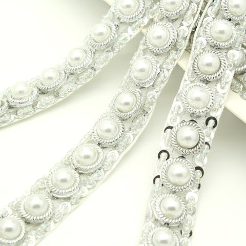 PEARL SILVER CIRCLE RHINESTONE TRIM - sarahi.NYC