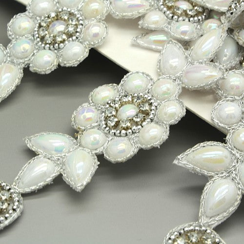 WHITE FLORAL RHINESTONE TRIM - sarahi.NYC