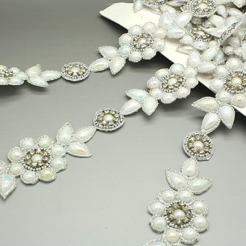WHITE FLORAL RHINESTONE TRIM - sarahi.NYC
