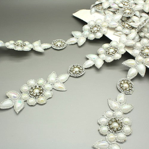 WHITE FLORAL RHINESTONE TRIM - sarahi.NYC