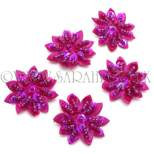 5 X CERISE PINK METALLIC FLOWER MOTIFS - SARAHI.NYC - Sarahi.NYC