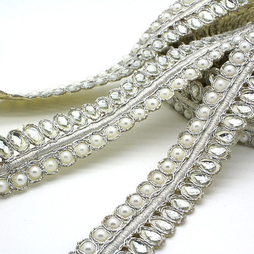 SILVER PEARL RHINESTONE FABRIC TRIM - sarahi.NYC - Sarahi.NYC