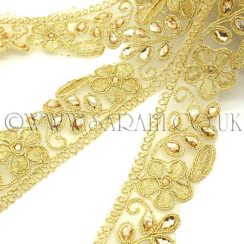 GOLD FLORAL RHINESTONE TRIM - sarahi.NYC - Sarahi.NYC