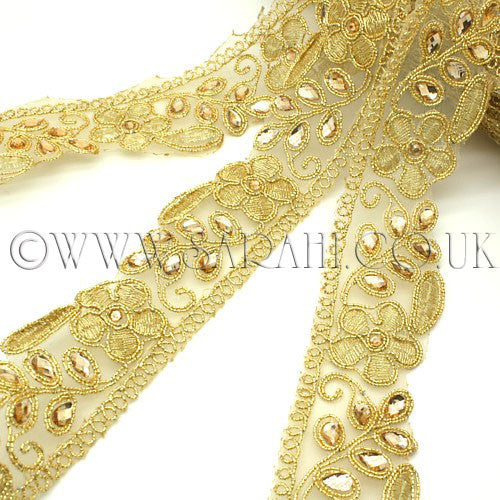 GOLD FLORAL RHINESTONE TRIM - sarahi.NYC - Sarahi.NYC