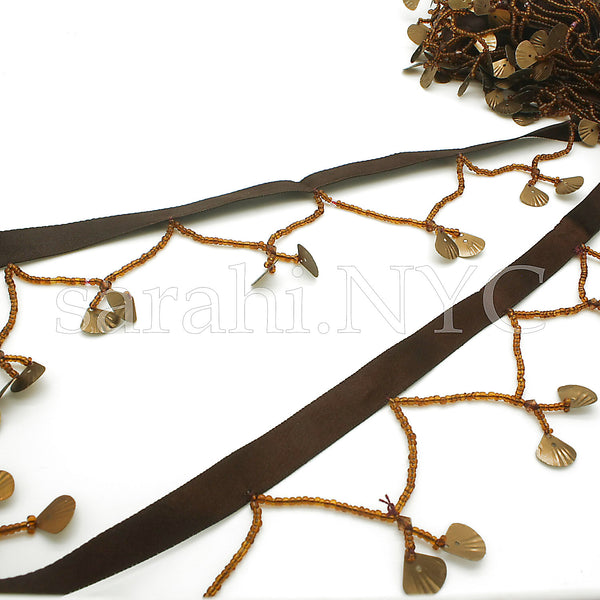 BROWN SHELL BEADED FRINGE TRIM - sarahi.NYC - Sarahi.NYC