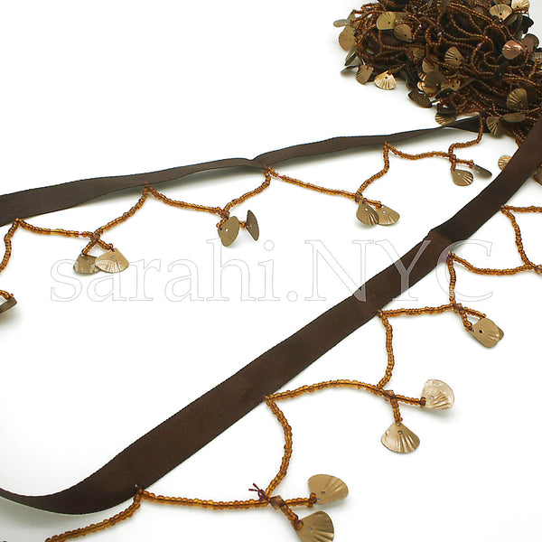 BROWN SHELL BEADED FRINGE TRIM - sarahi.NYC - Sarahi.NYC