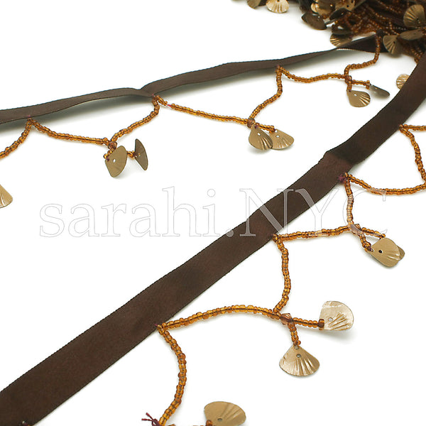 BROWN SHELL BEADED FRINGE TRIM - sarahi.NYC - Sarahi.NYC