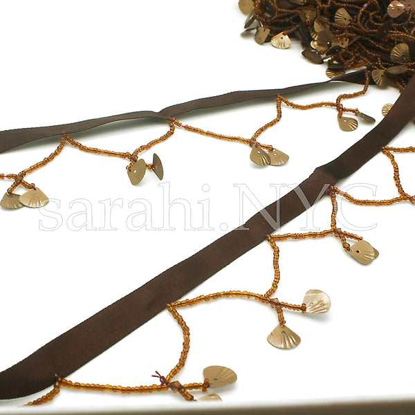 BROWN SHELL BEADED FRINGE TRIM - sarahi.NYC - Sarahi.NYC