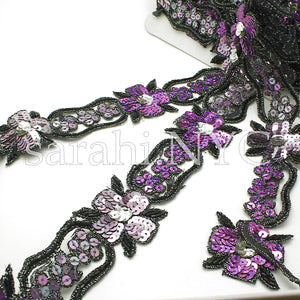 PURPLE SILVER FLORAL BEADED SEQUIN TRIM - sarahi.NYC - Sarahi.NYC