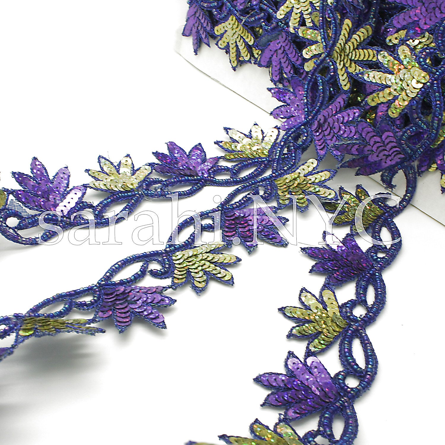 PURPLE GREEN EDGING SEQUIN BEADED TRIM - sarahi.NYC - Sarahi.NYC