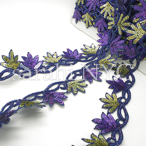 PURPLE GREEN EDGING SEQUIN BEADED TRIM - sarahi.NYC - Sarahi.NYC