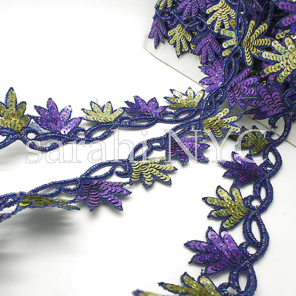 PURPLE GREEN EDGING SEQUIN BEADED TRIM - sarahi.NYC - Sarahi.NYC