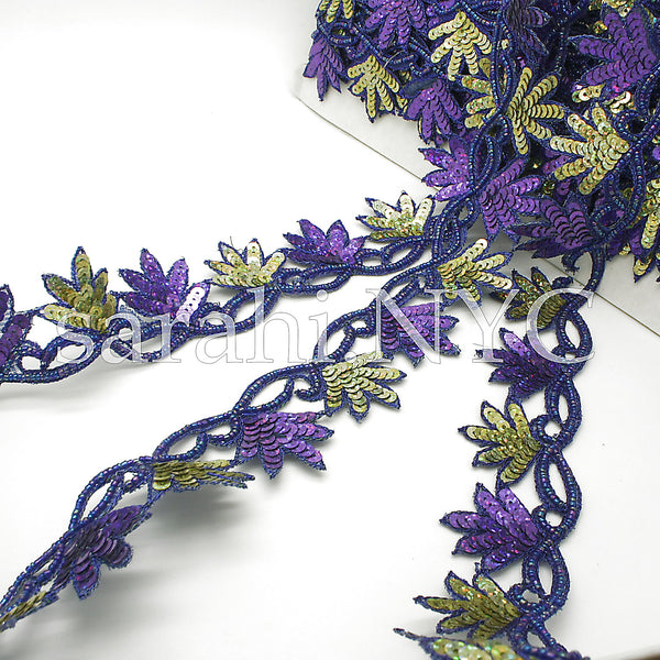 PURPLE GREEN EDGING SEQUIN BEADED TRIM - sarahi.NYC - Sarahi.NYC