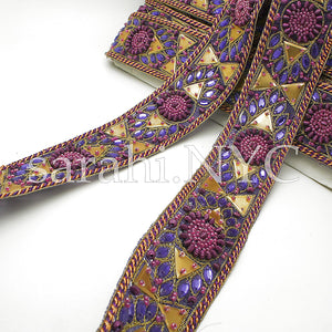 PURPLE GOLD TRIANGLE SEQUIN BEADED TRIM - sarahi.NYC - Sarahi.NYC