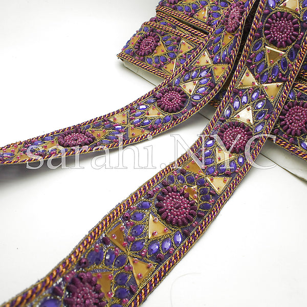 PURPLE GOLD TRIANGLE SEQUIN BEADED TRIM - sarahi.NYC - Sarahi.NYC